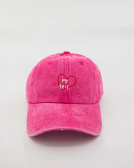 hot pink washed cap with love myself embroidered in white