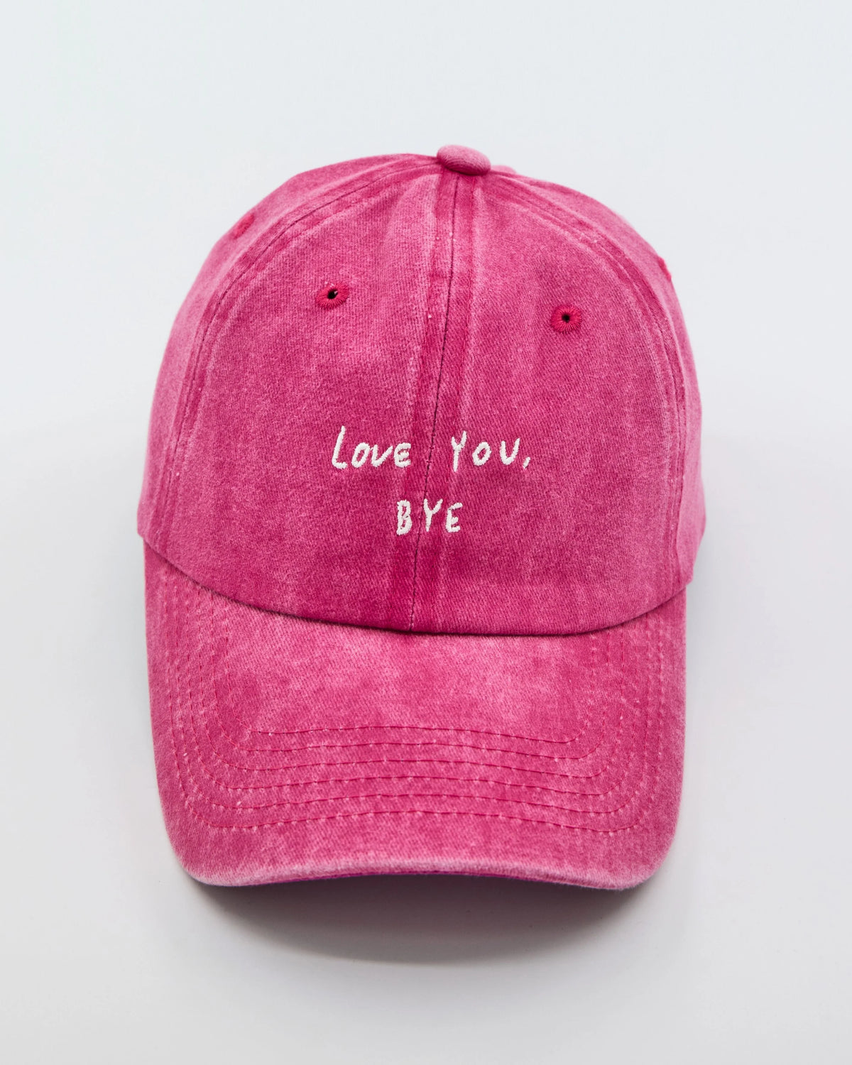 front view of Love You Bye Hot Pink Washed Cap