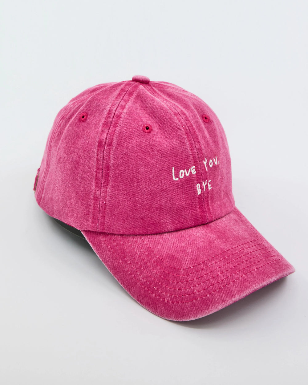 side view of Love You Bye Hot Pink Washed Cap