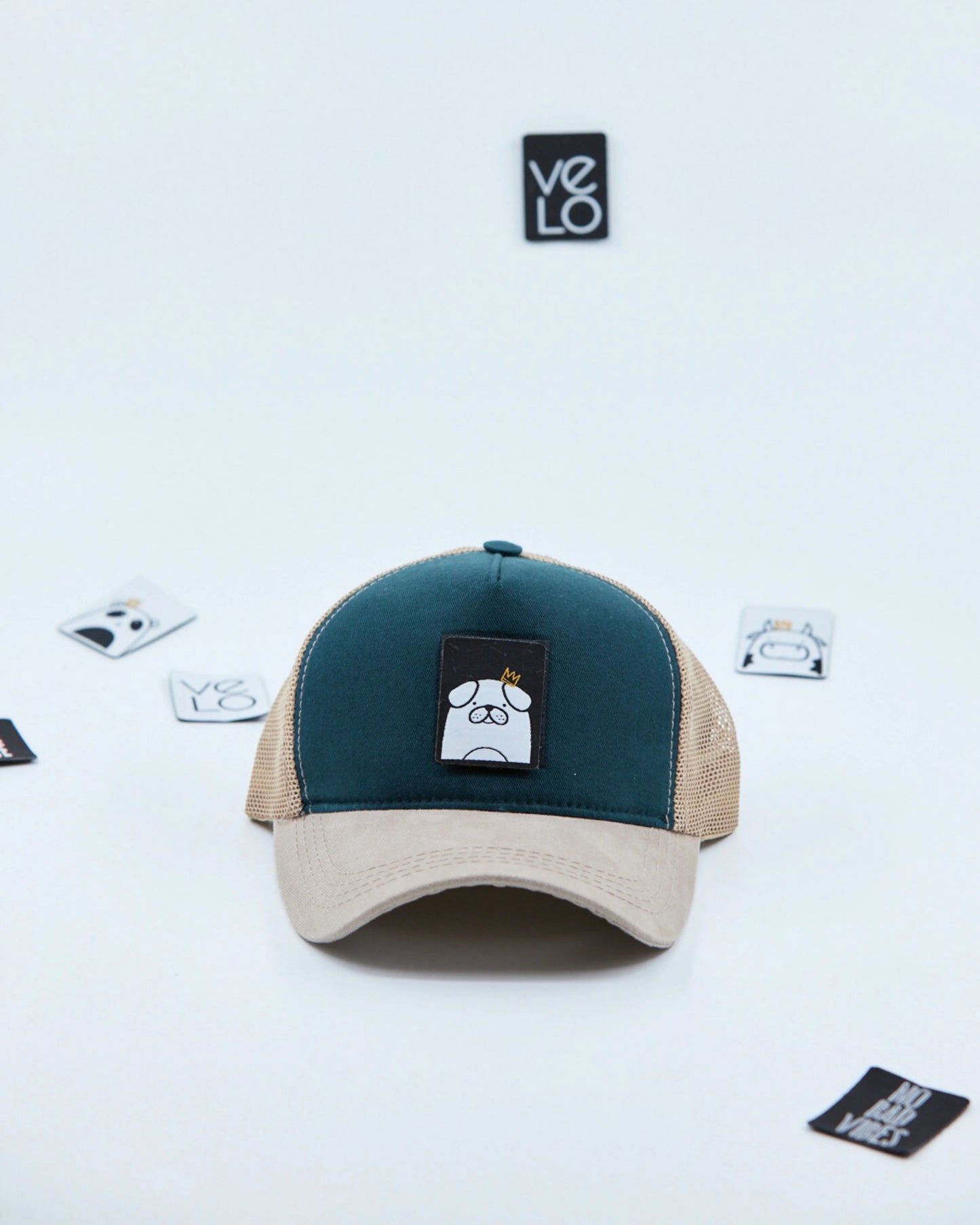 Front view of Jade Green and Beige Customisable Trucker Cap