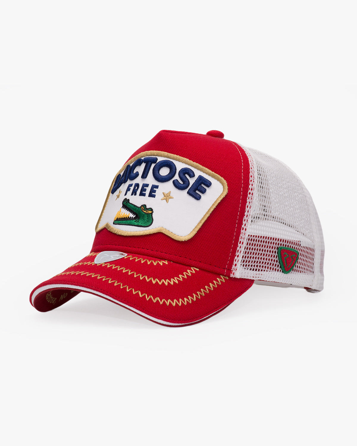 Side view of Lactose Free Red Trucker Hat