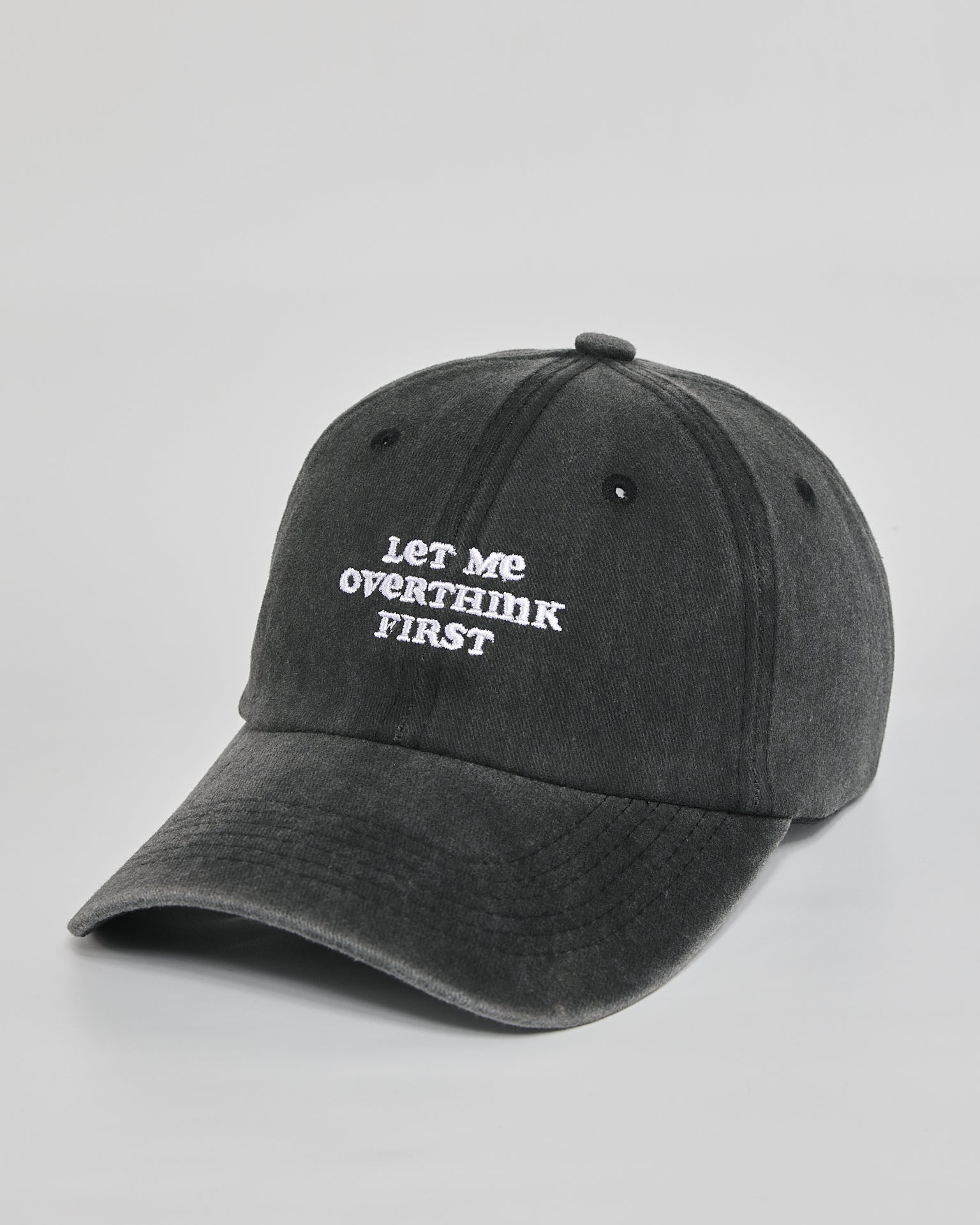 Let Me Overthink First black washed cap - side view
