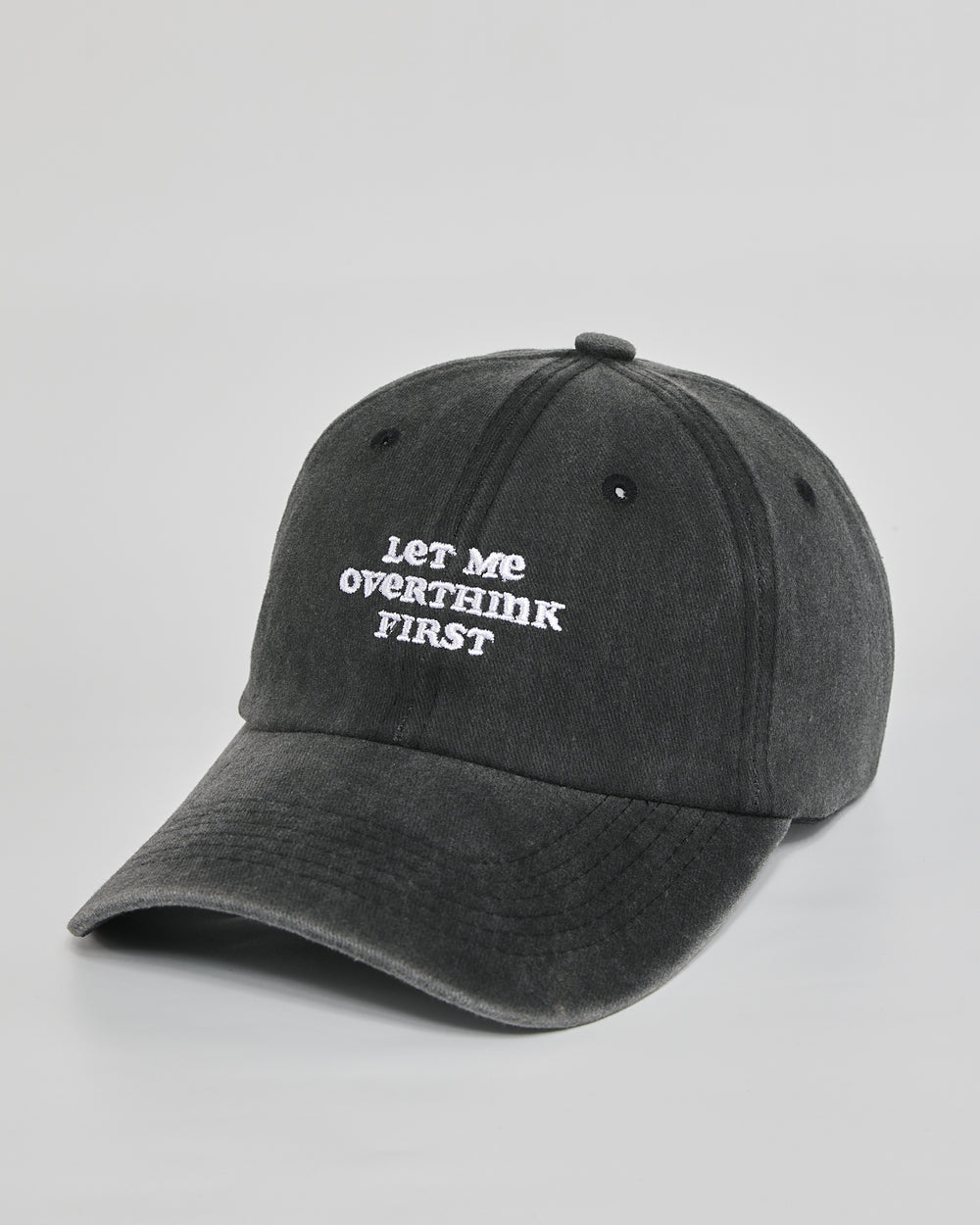 Let Me Overthink First black washed cap - side view