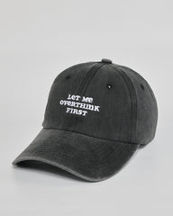 Let Me Overthink First black washed cap - side view