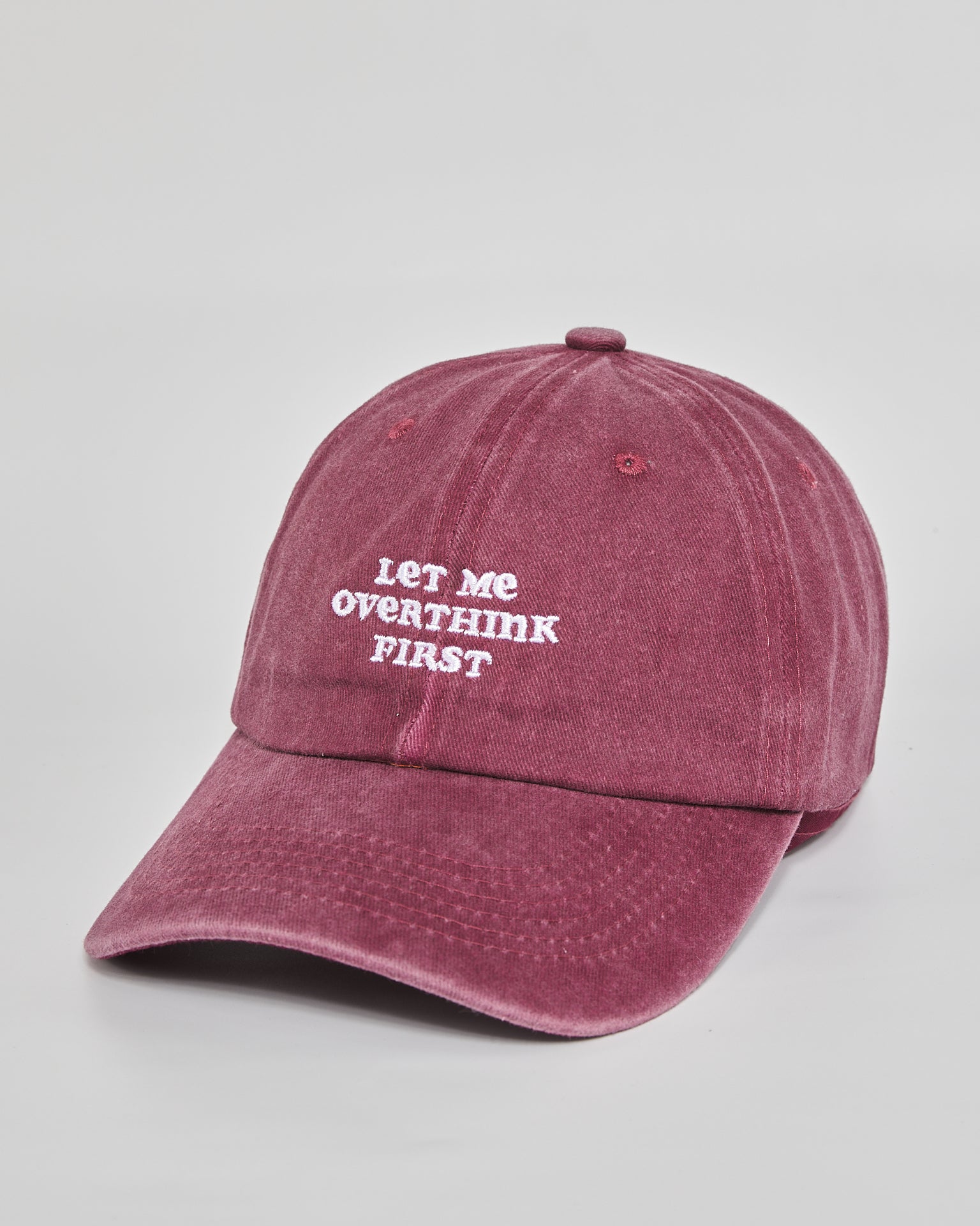 Let Me Overthink First burgundy washed cap - side view