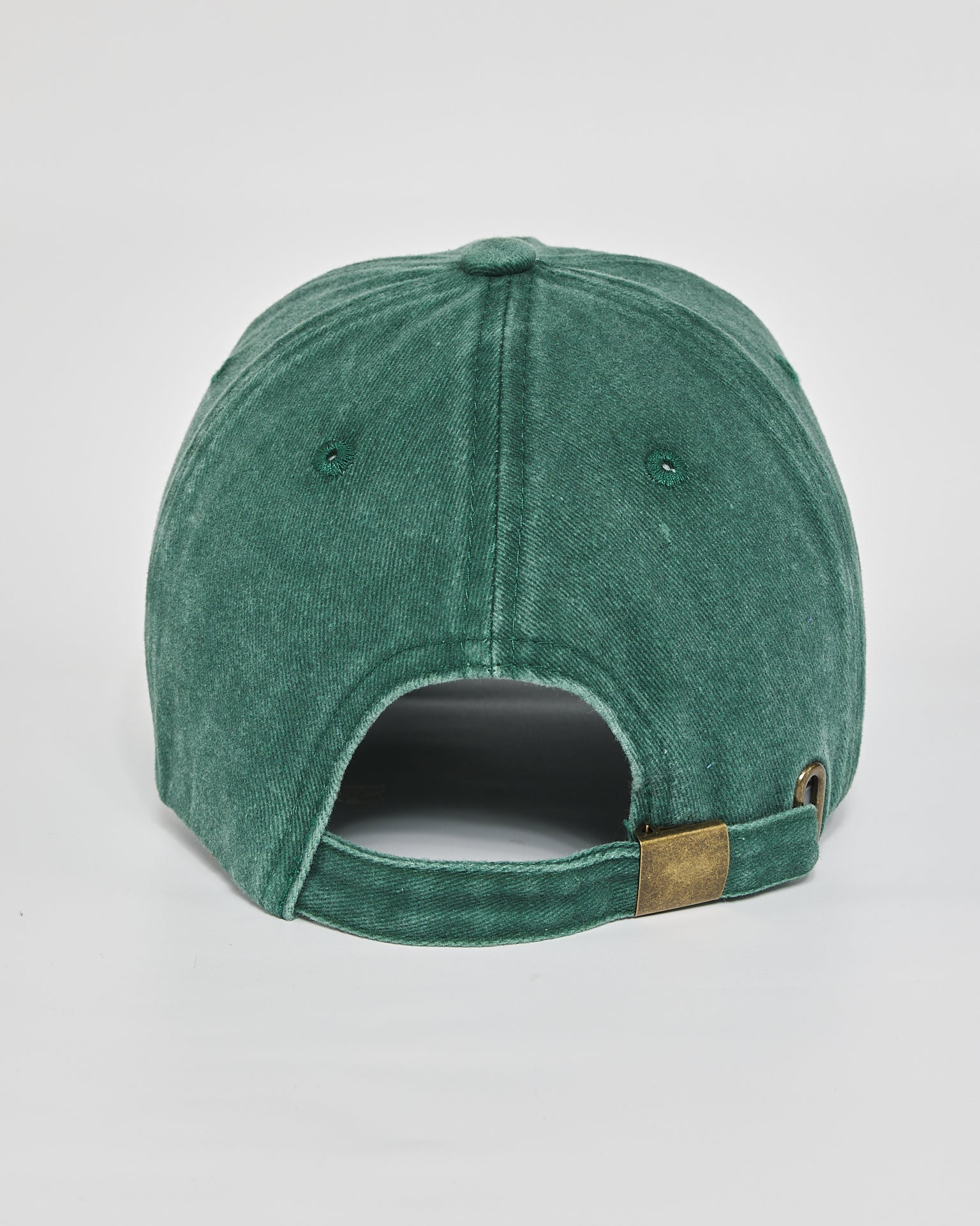 Back view and adjustable strap of Let Me Overthink First Forest Green Washed Cap