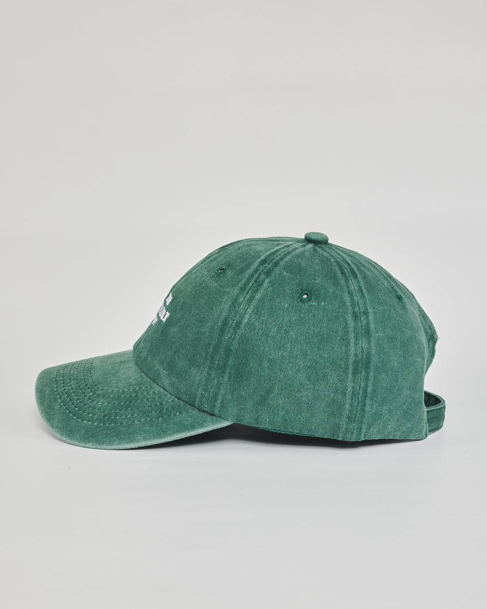 Side view of Let Me Overthink First Forest Green Washed Cap