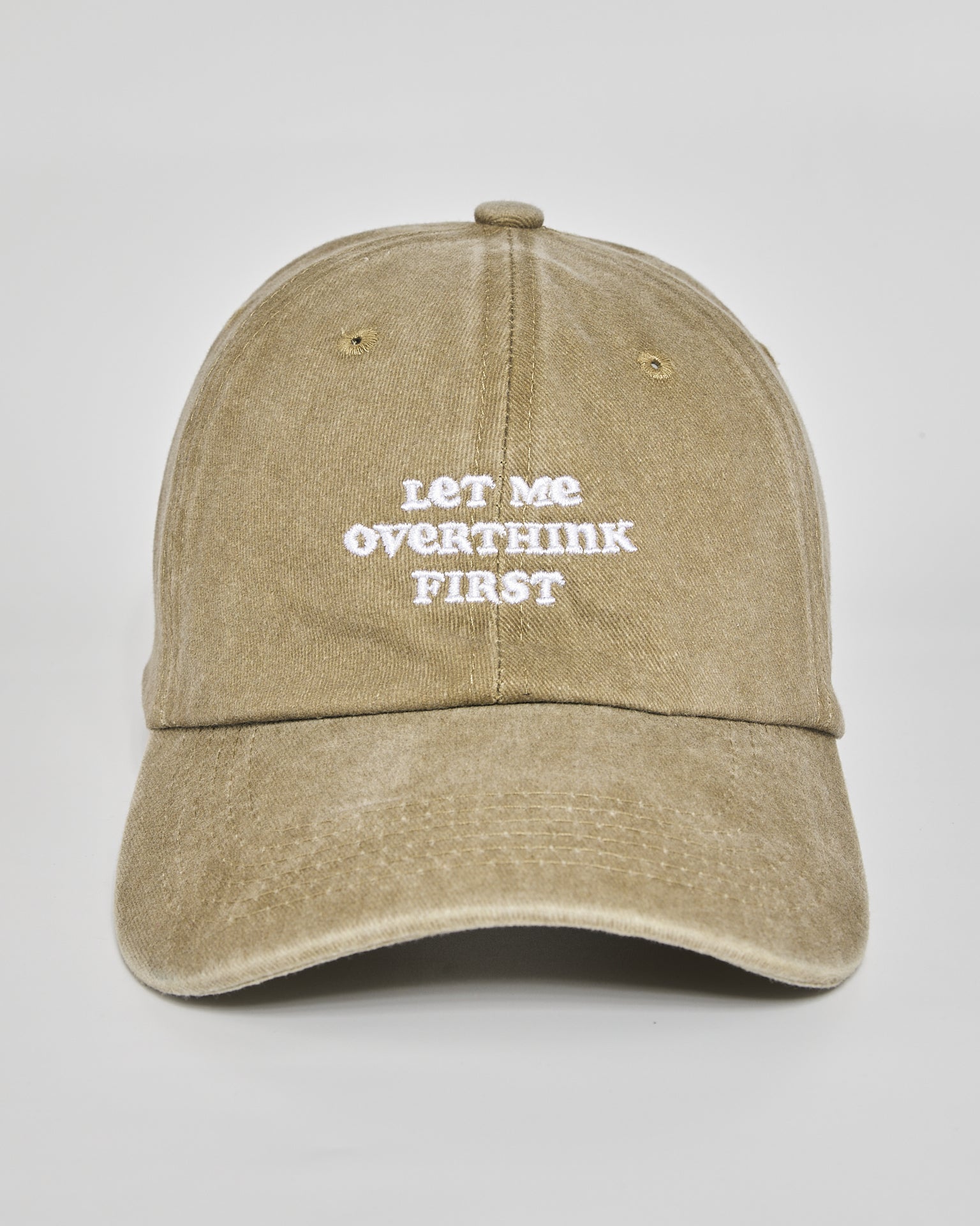 Let Me Overthink First khaki washed cap - front view