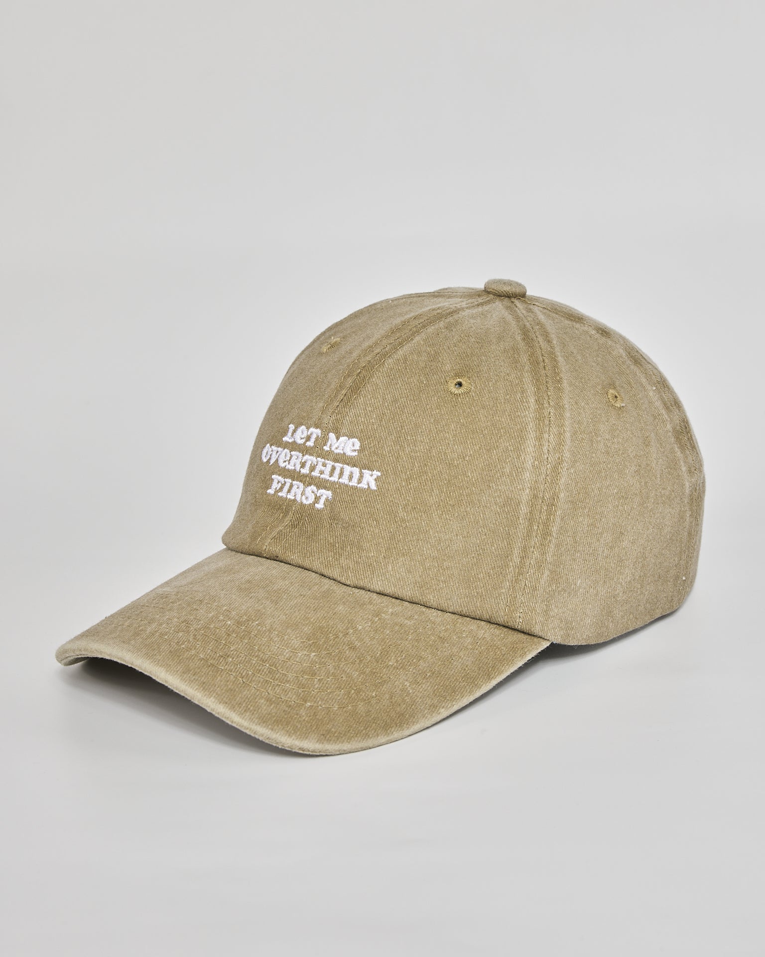 Let Me Overthink First khaki washed cap - side view