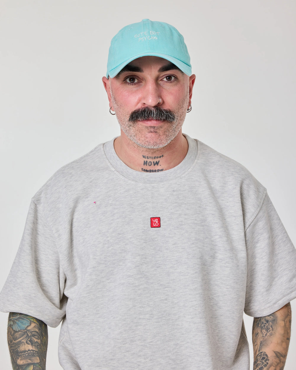 man wearing Cute But Psycho Light Blue Washed Cap