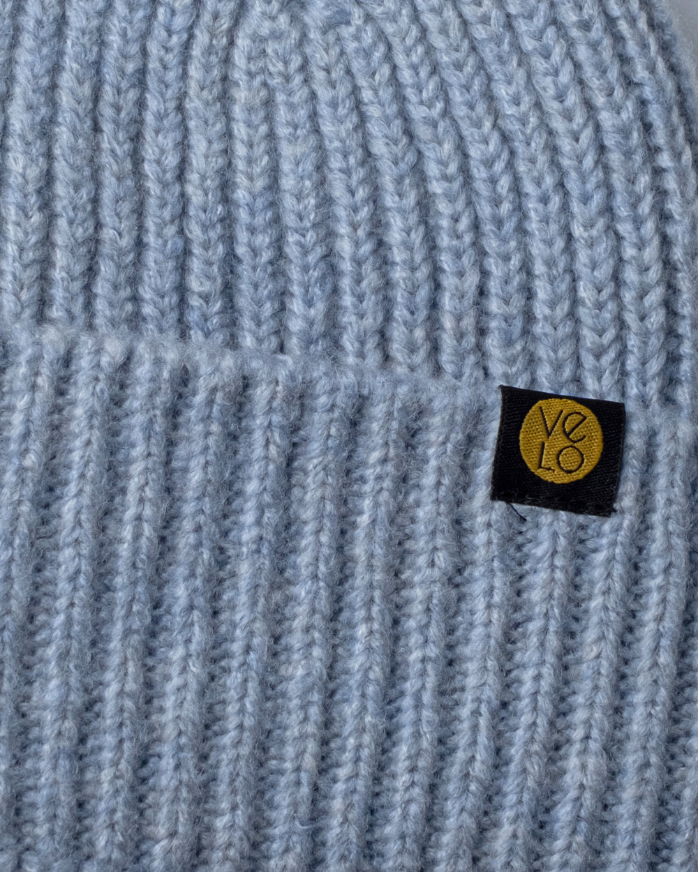 Close view of Light Blue Lux Beanie