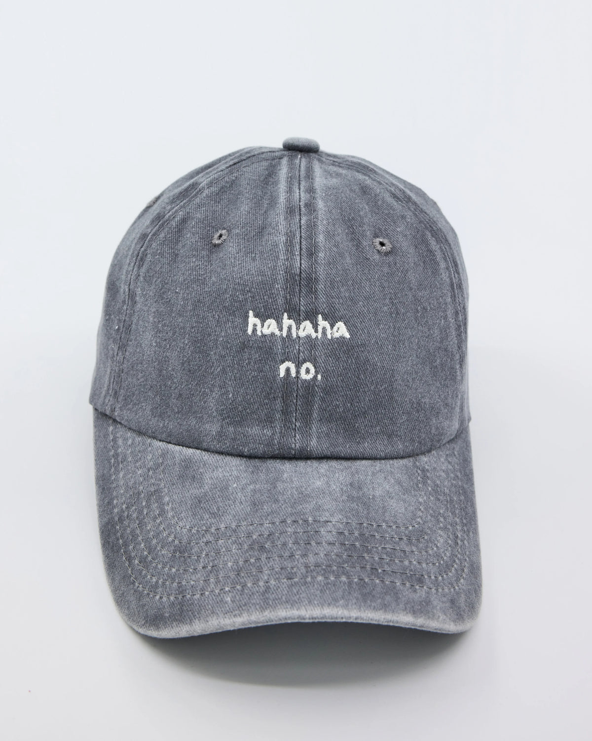 front view of Hahaha No Light Gray Washed Cap