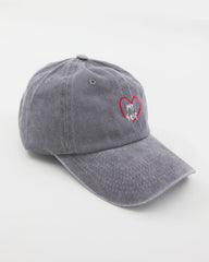 side view of Light Gray Washed Caps with Love Myself embroidered in white