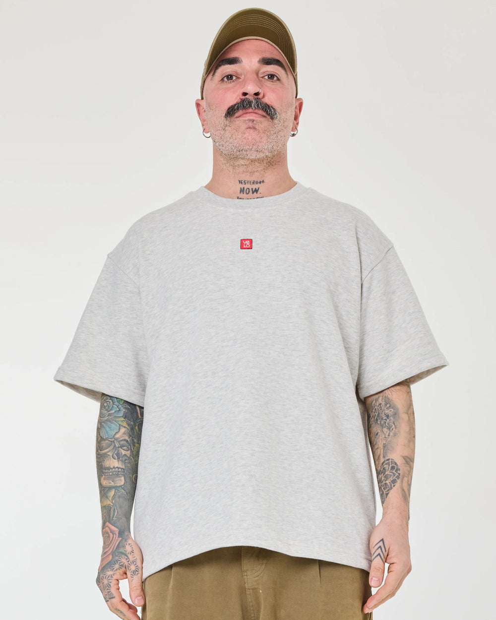 front view of Love Pixel Light Gray Tee