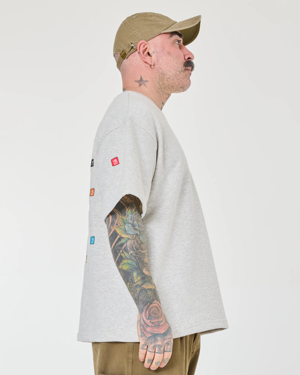 side view of Love Pixel Light Gray Tee