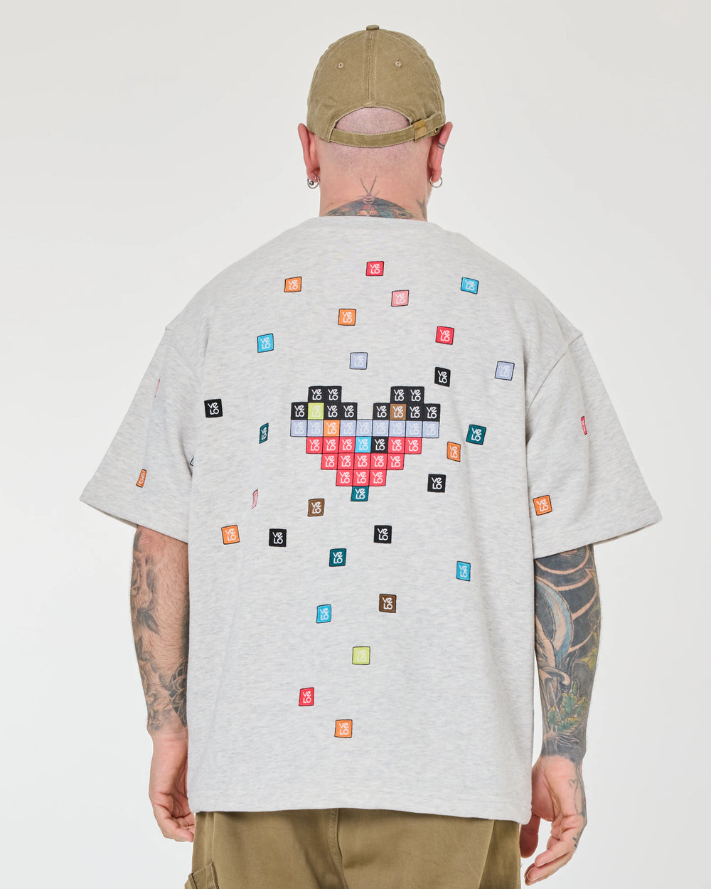 back view of Love Pixel Light Gray Tee