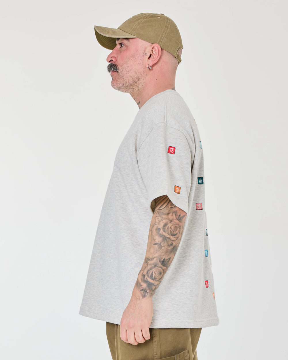 side view of Love Pixel Light Gray Tee