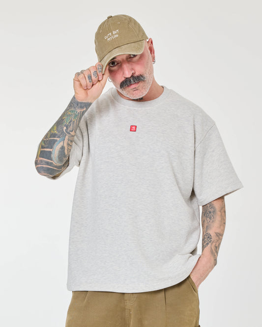 front view of Love Pixel Light Gray Tee