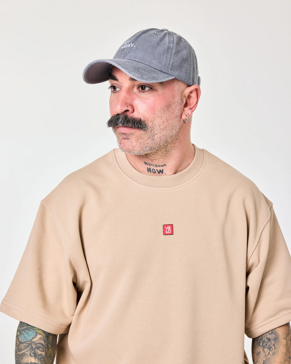 man wearing Light Gray Washed Cap with Not Today embroidered in white