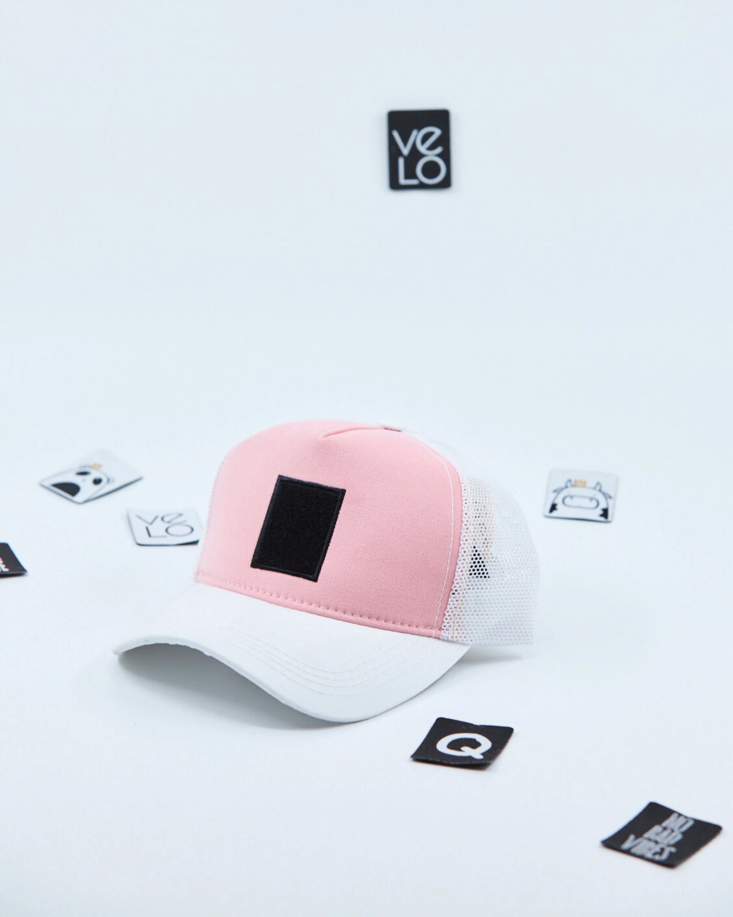 Side view of Light Pink and White Customisable Trucker Cap