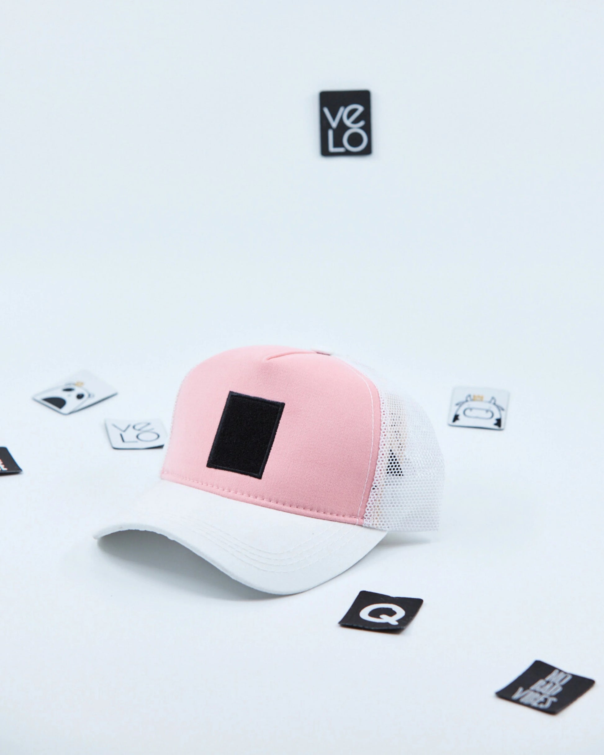 Side view of Light Pink and White Customisable Trucker Cap