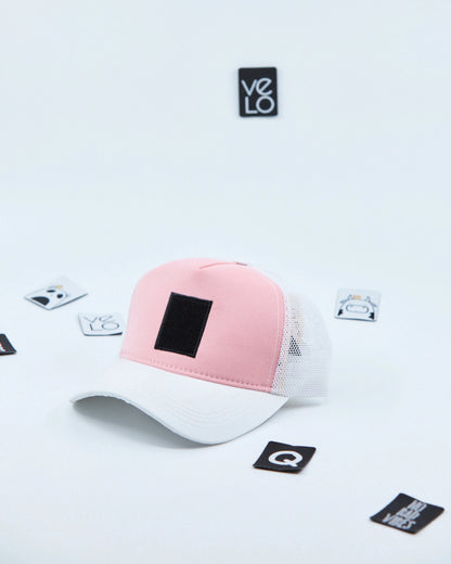 Side view of Light Pink and White Customisable Trucker Cap