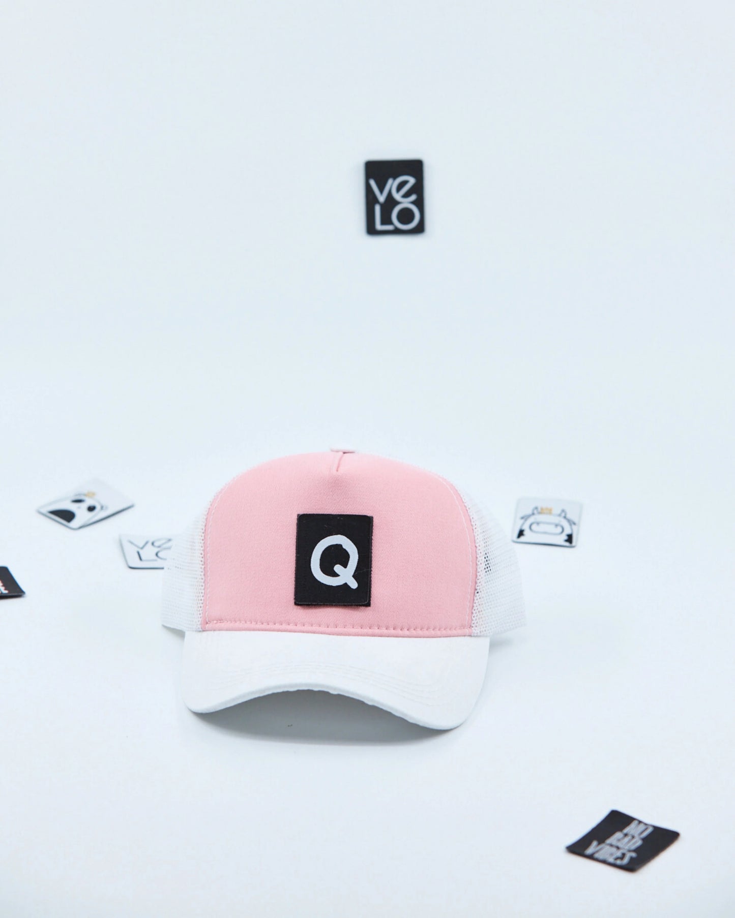 Front view of Light Pink and White Customisable Trucker Cap