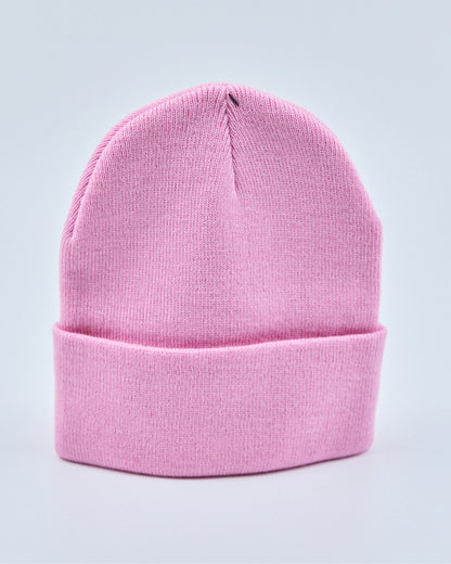 Light pink beanie on a light gray background