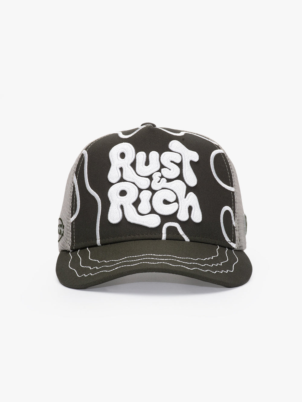 Front view of Rust & Rich Gray Trucker Hat