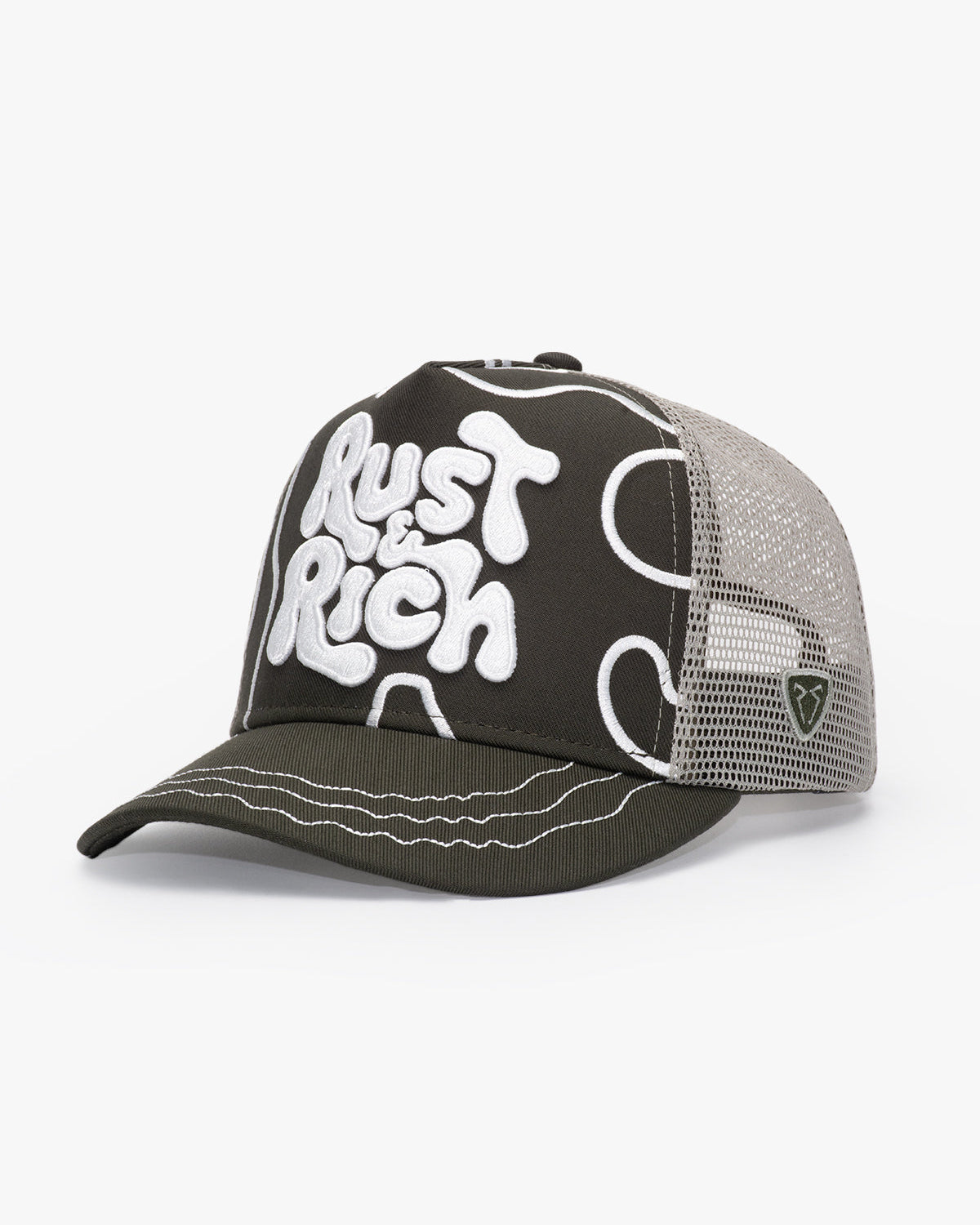 Side view of Rust & Rich Gray Trucker Hat