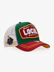 Side view of Local Maniac Red Trucker Hat