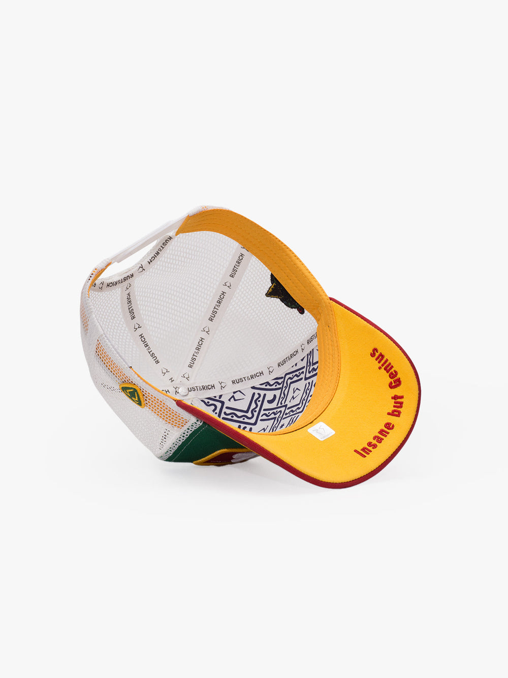 Colorful cap with text on a white background