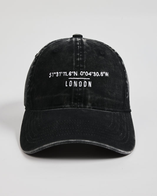 Front view of London Black Washed Cap