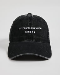 Front view of London Black Washed Cap