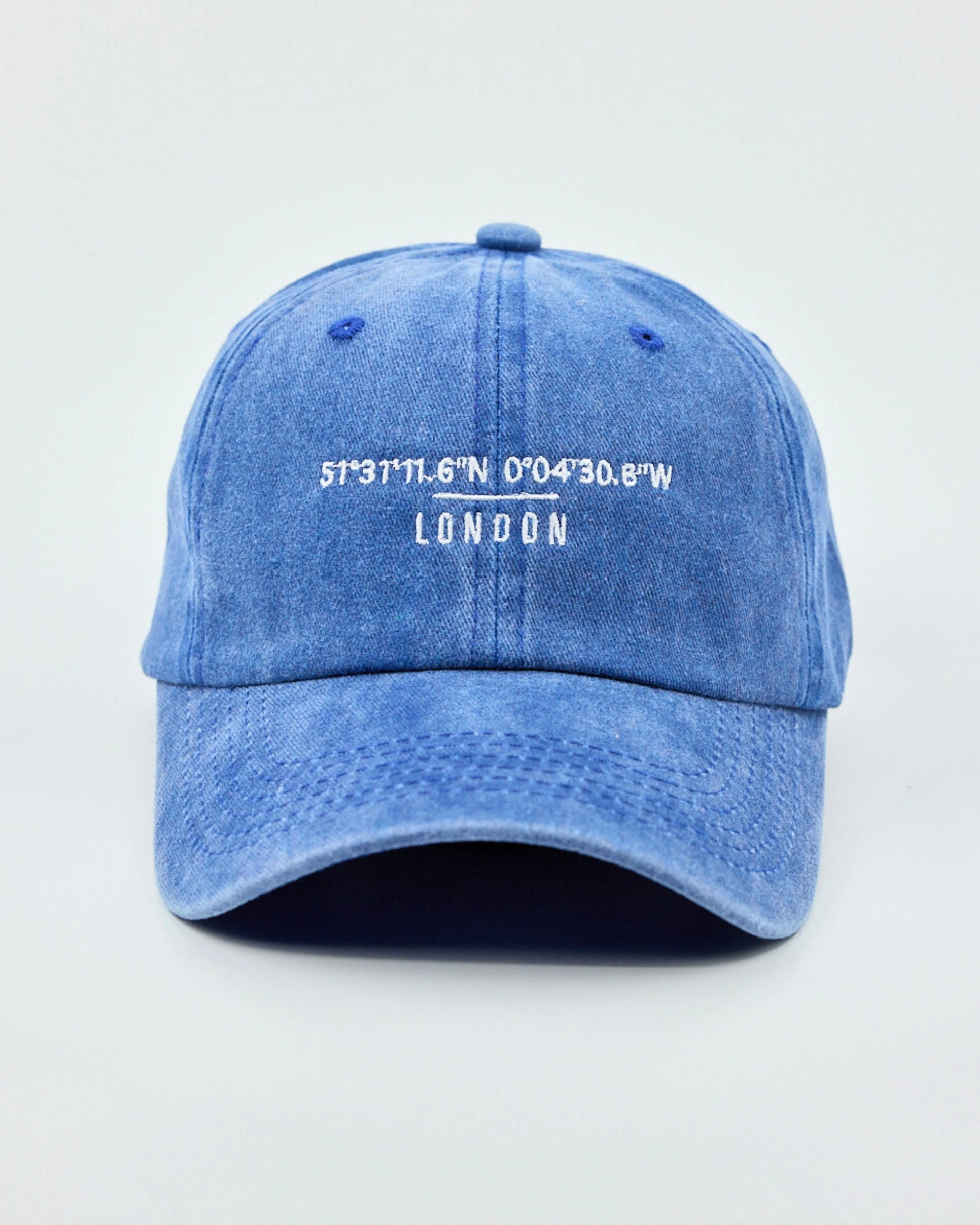 Front view of London Blue Washed Cap