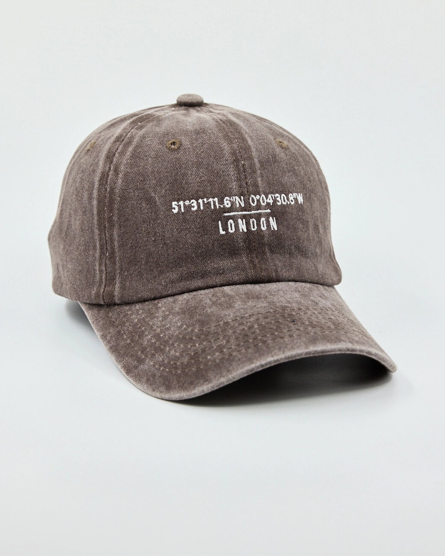 Side view of London Dusty Brown Washed Cap