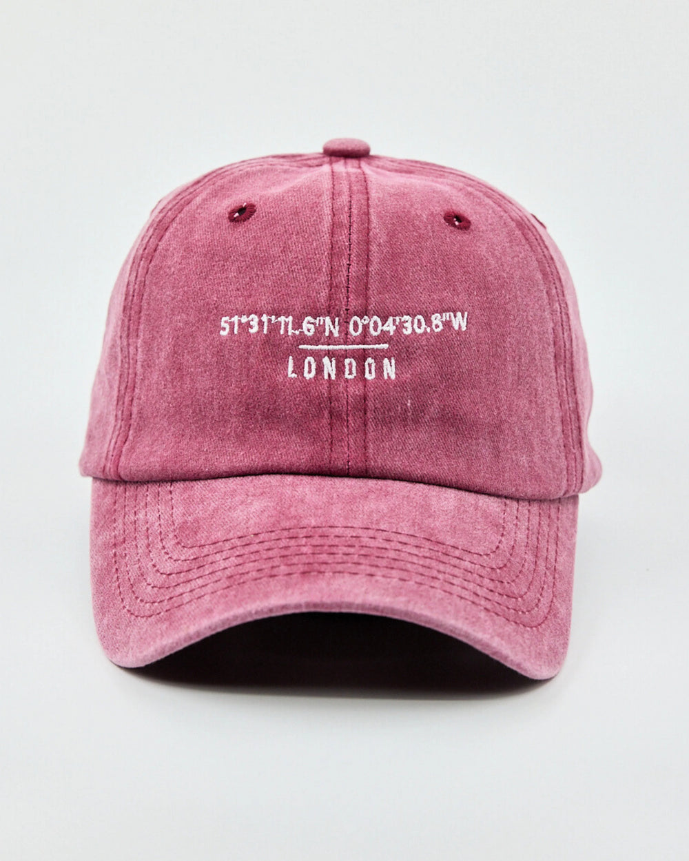 Front view of London Burgundy Washed Cap