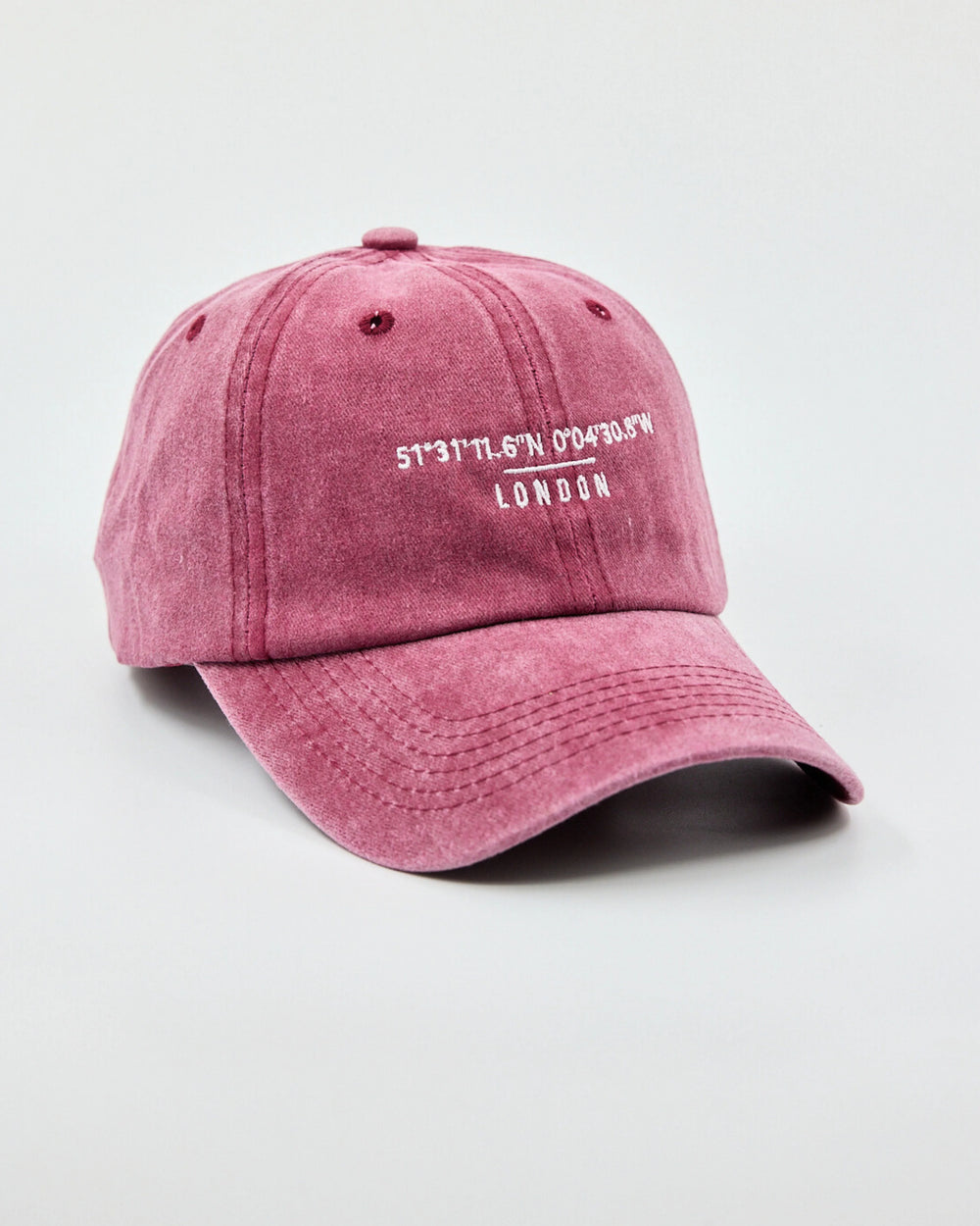 Side view of London Burgundy Washed Cap