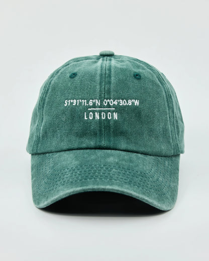 Front view of London Dark Green Washed Cap