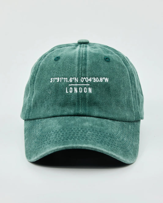 Front view of London Dark Green Washed Cap
