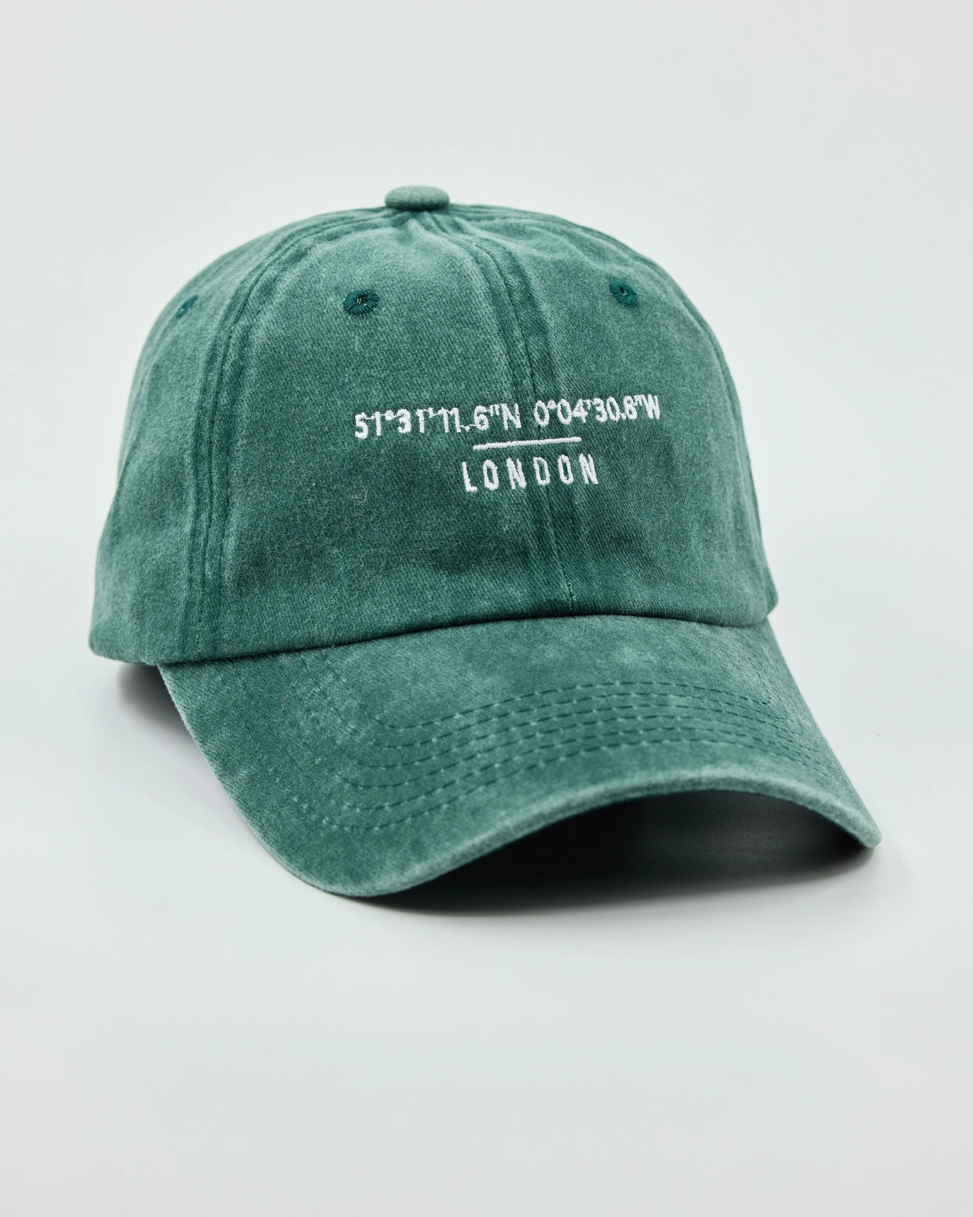 Side view of London Dark Green Washed Cap