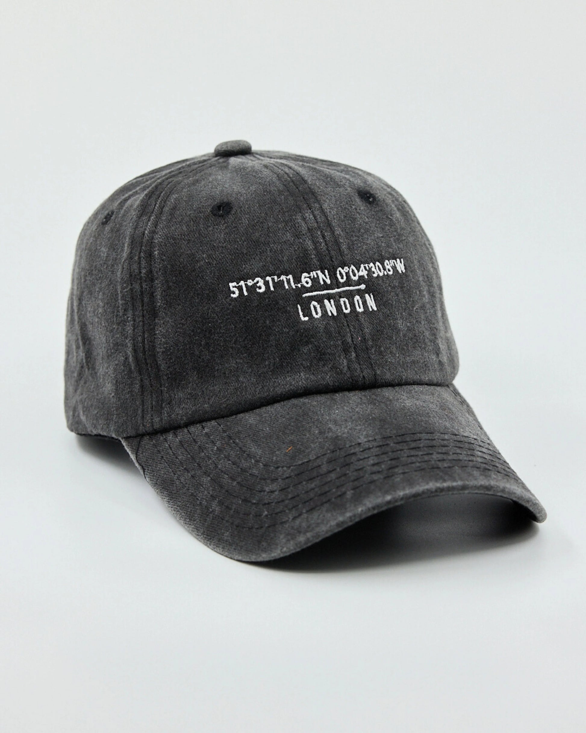 Side view of London Dark Gray Washed Cap