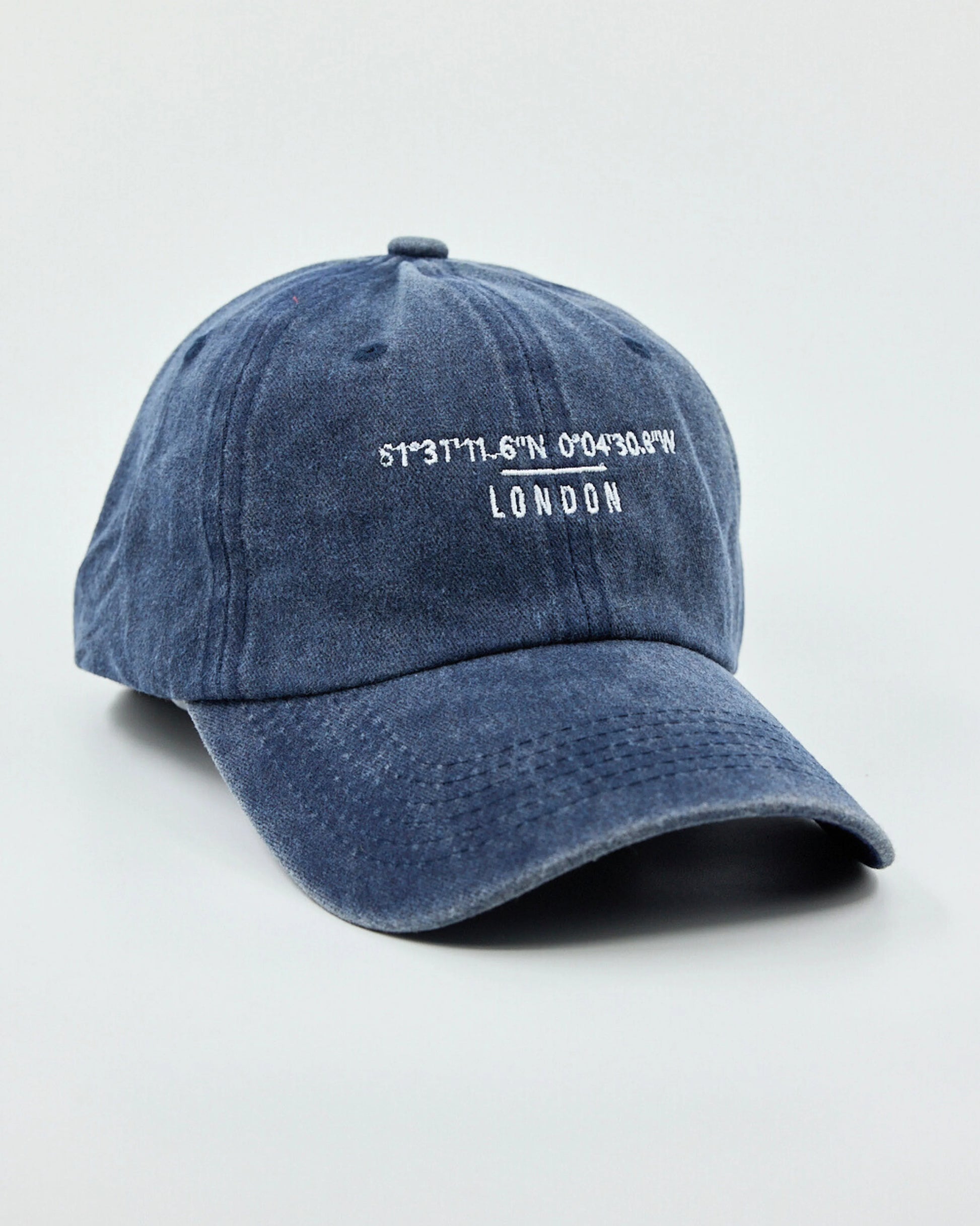 Side view of London Navy Washed Cap