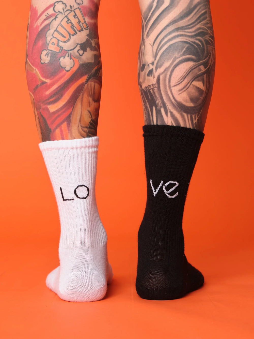 back view of black love socks
