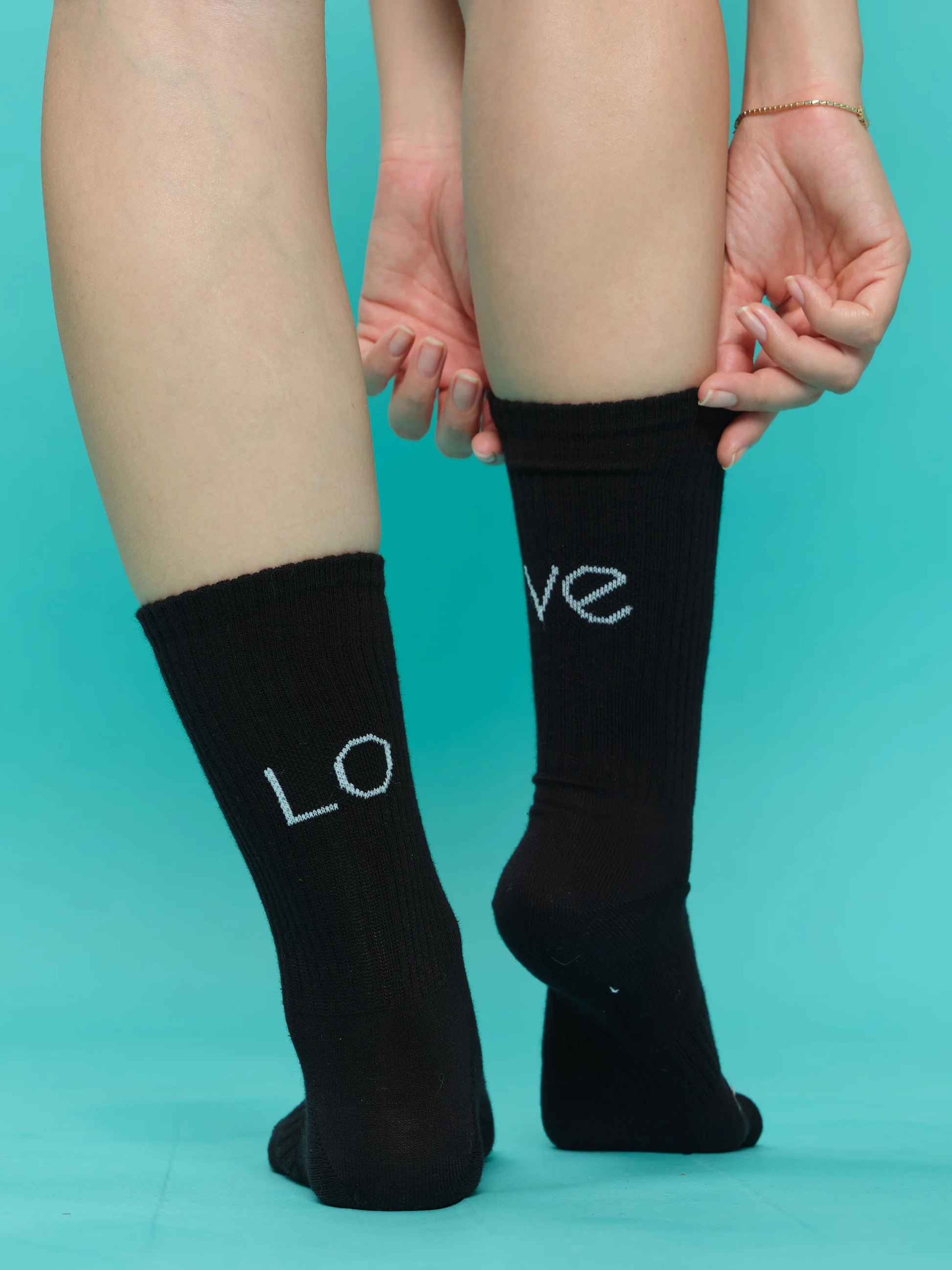 black view of black love socks