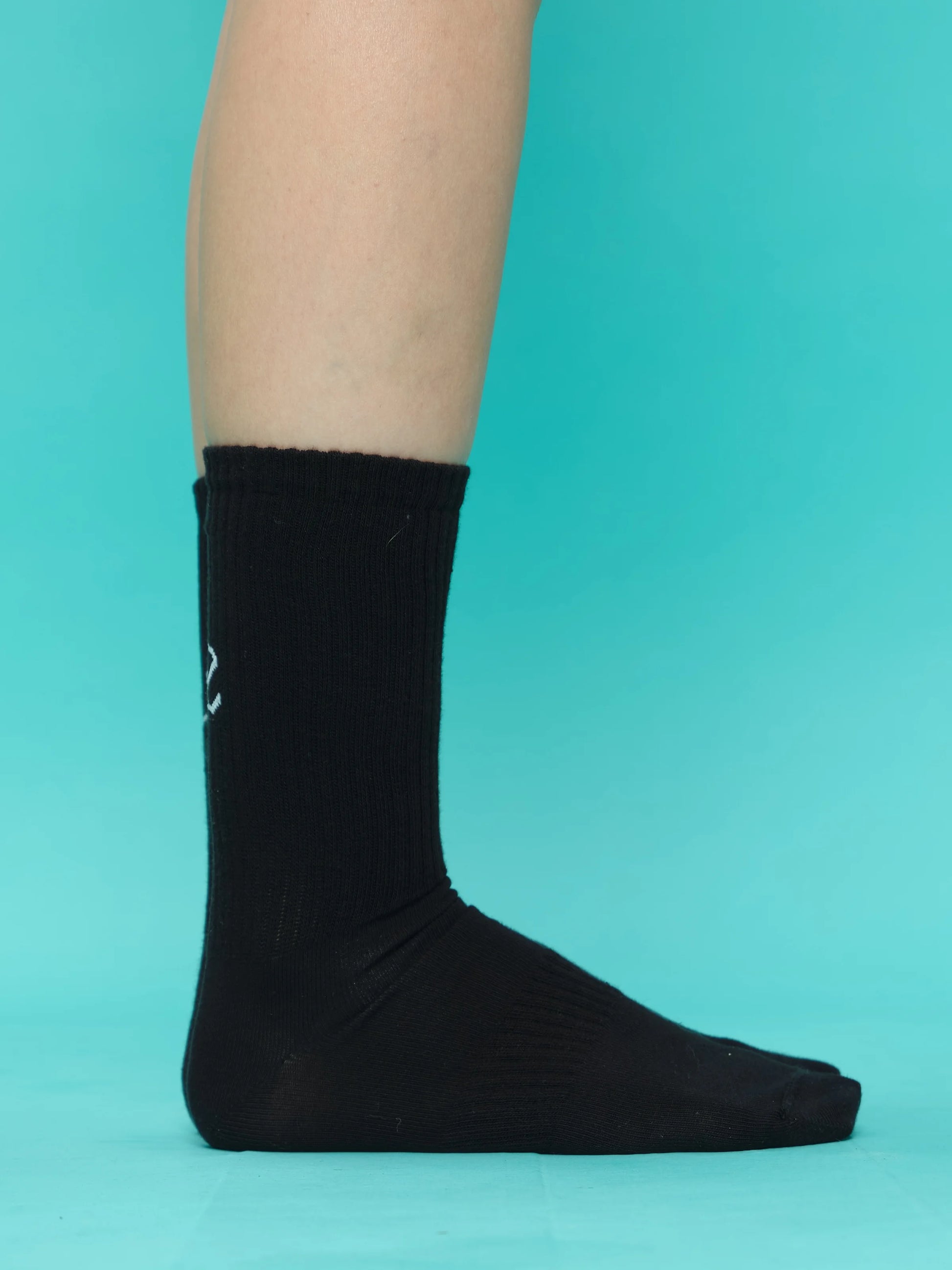 side view of black love socks