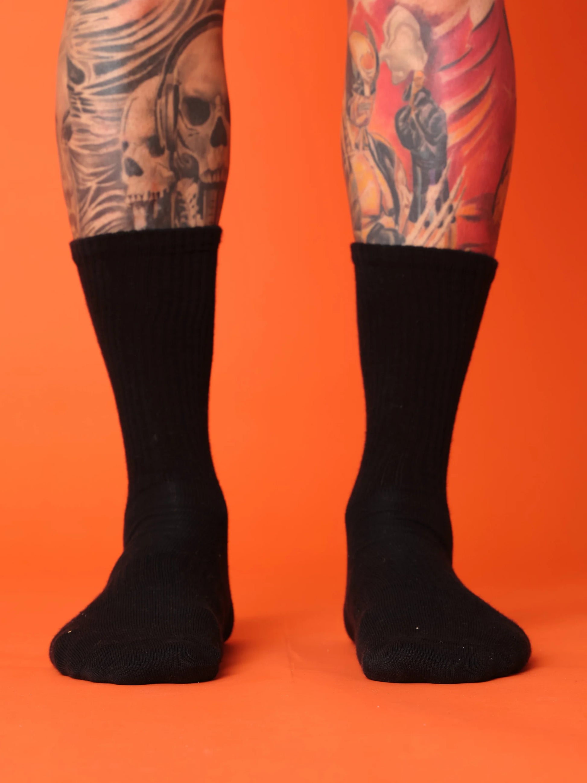 front view of black love socks