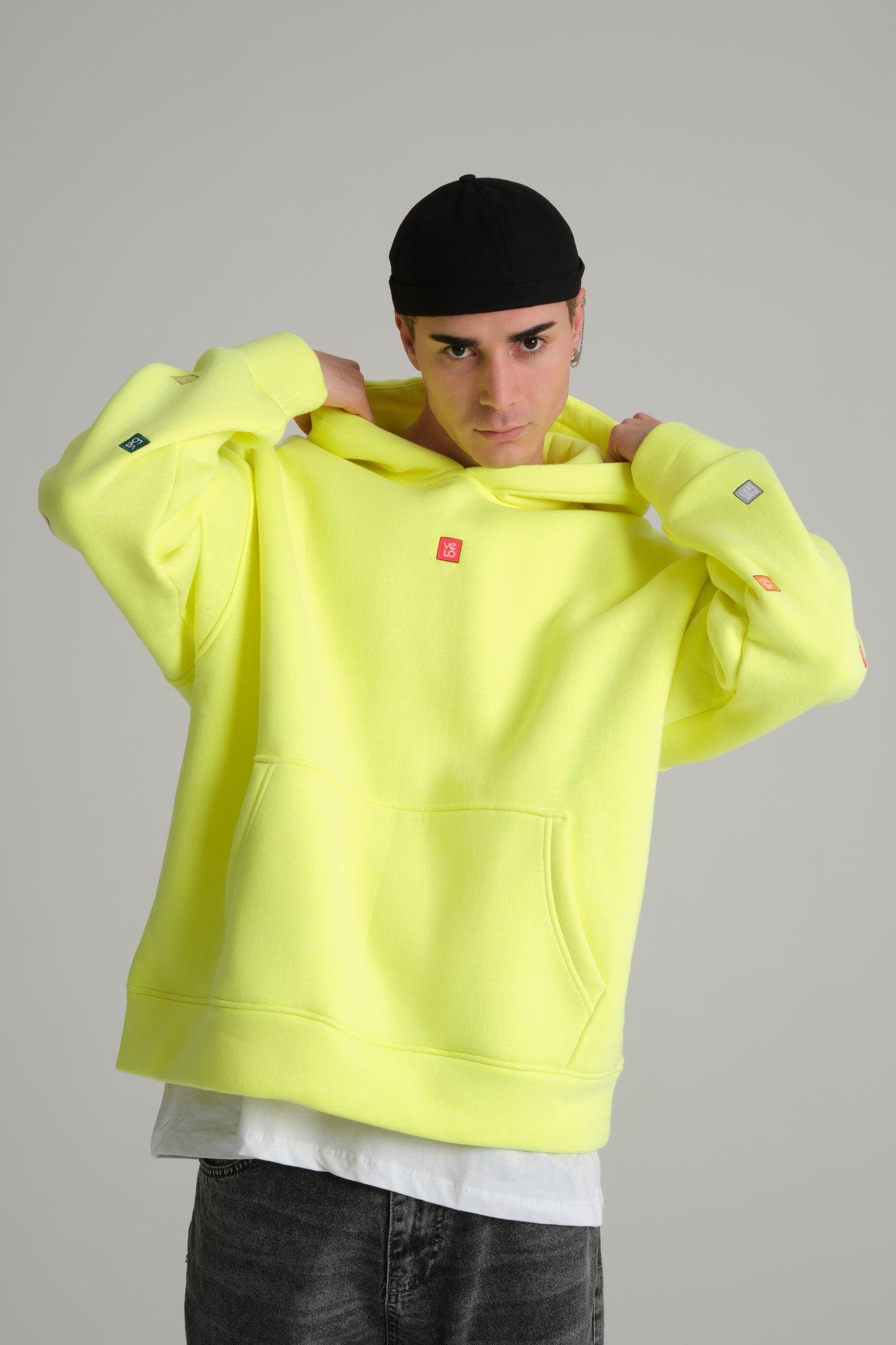 front view of Love Pixel Neon Green Hoodie