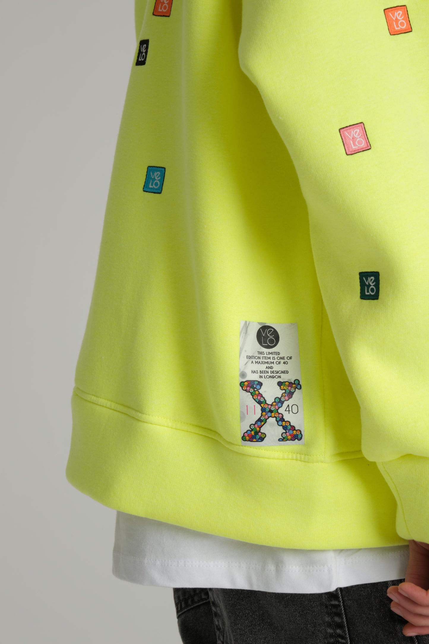 close look of Love Pixel Neon Green Hoodie