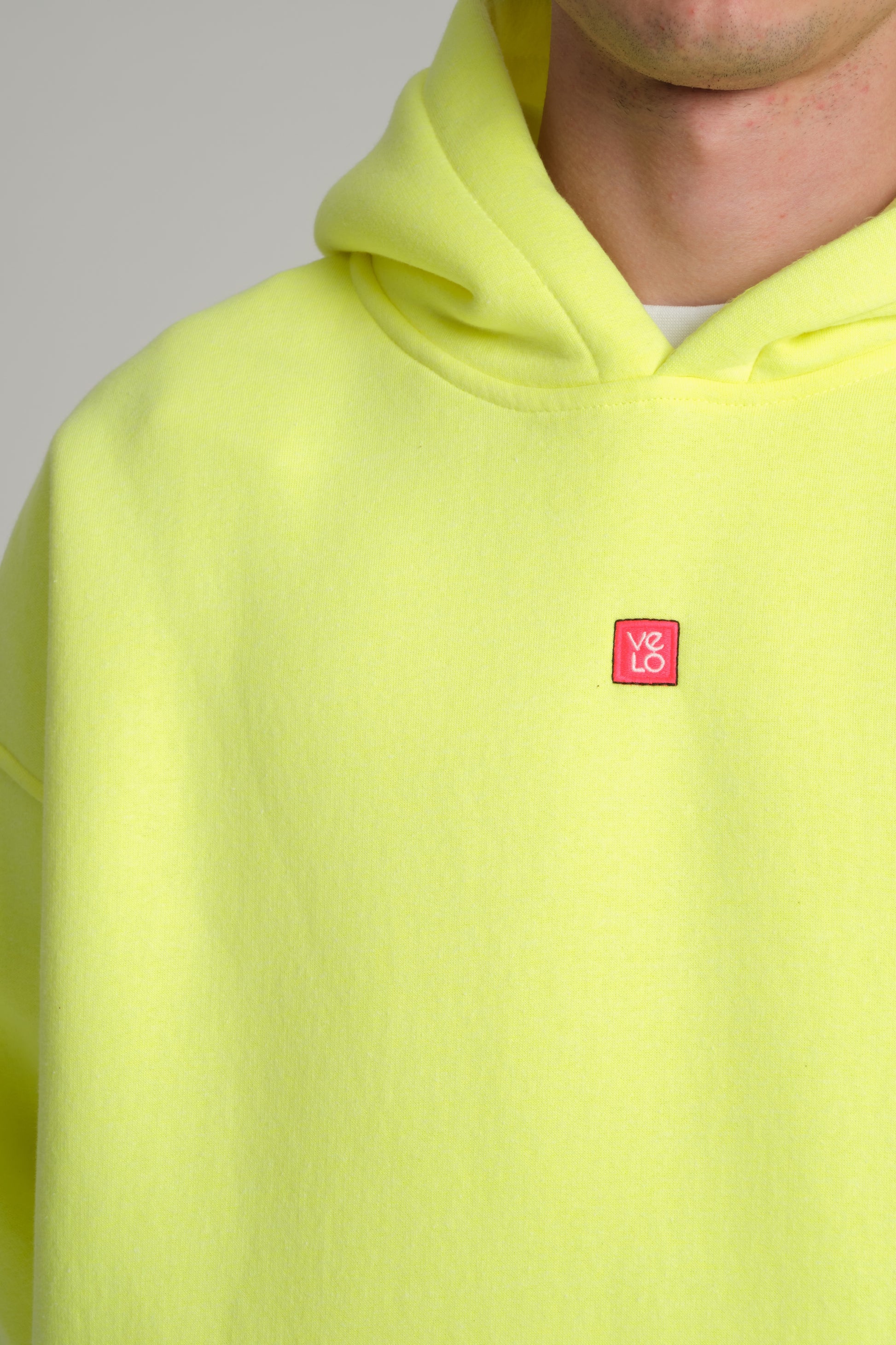 close front look of  Love Pixel Neon Green Hoodie